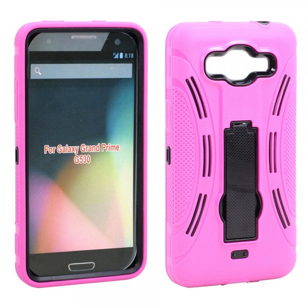 Wholesale Samsung Galaxy Grand Prime G530 Armor Hybrid Stand Case (Hot Pink)